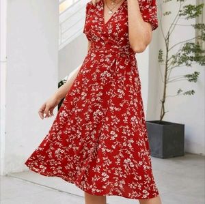 Red dress with white floral pattern